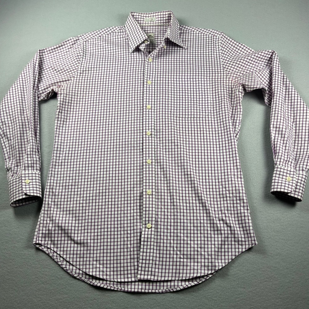 Peter Millar Nanoluxe Easy Care Shirt Mens Medium Purple Tattersall Check Cotton